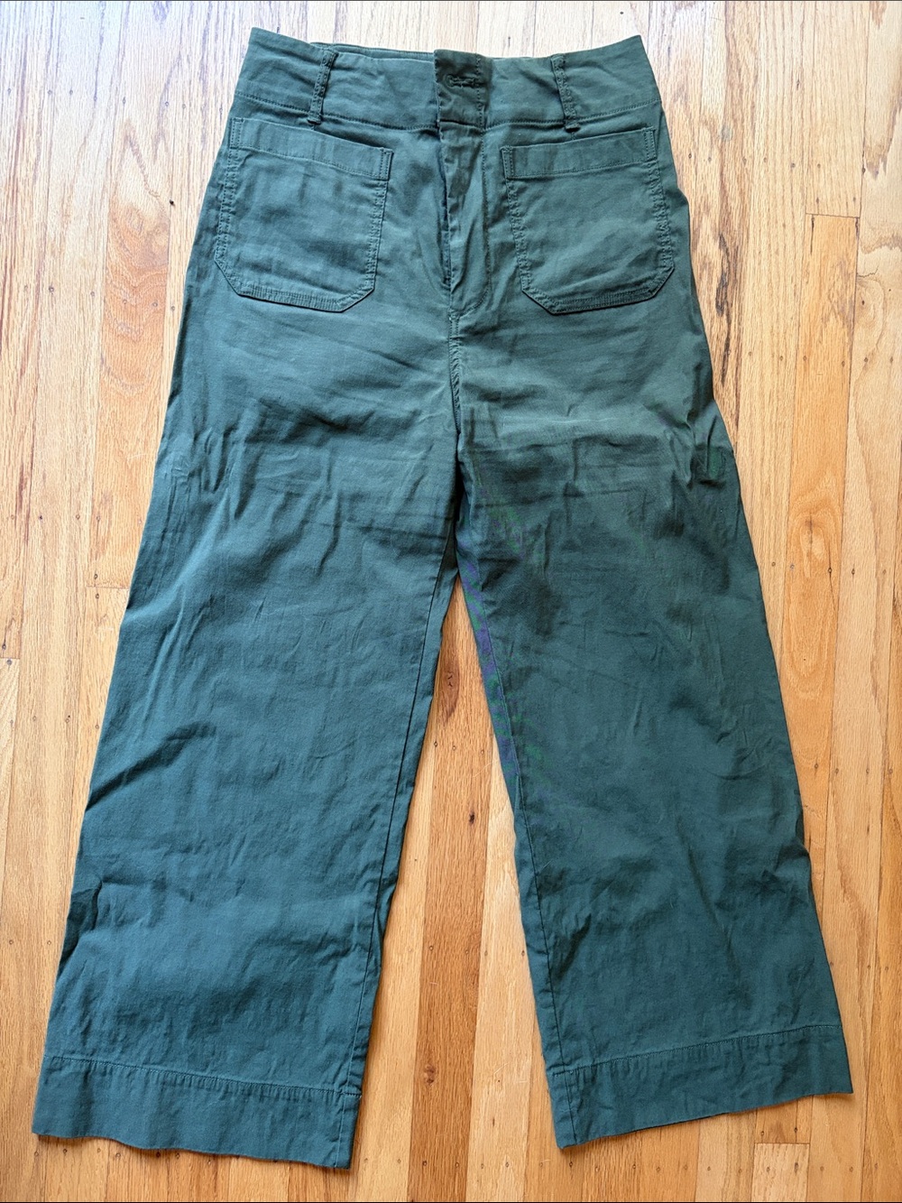Maeve Wide-Leg Cropped Pants in Forest Green